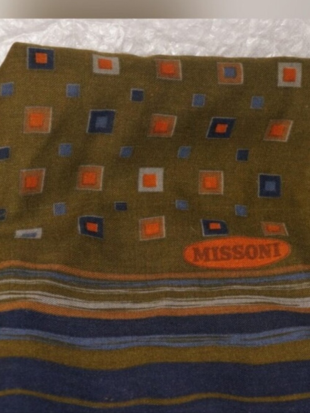 Missoni Women Shawl Muffler Virgin Wool Multicolor Geometric Pattern Orange Tag - Picture 6 of 12